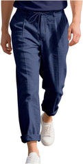 Zeiyignr Mens Casual Cotton Linen Pants Plain Loose Fit Elastic Drawstring Waist Straight-Legs Summer Yoga Beach Long Pants