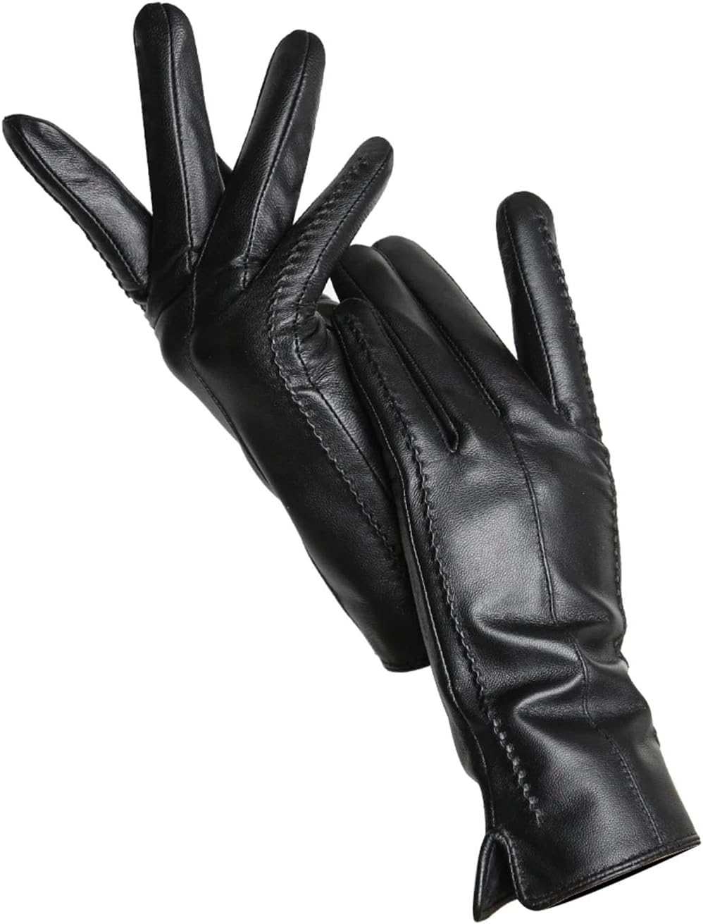 REHJJDFD Women's Sheepskin Gloves Winter Warm Plus fleece Short Thin Solid Leather Gloves