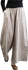 Women Striped Palazzo Pants Casual Cotton Linen Pant High Waist Flowy Cropped Trousers Travel Vacation Outfits