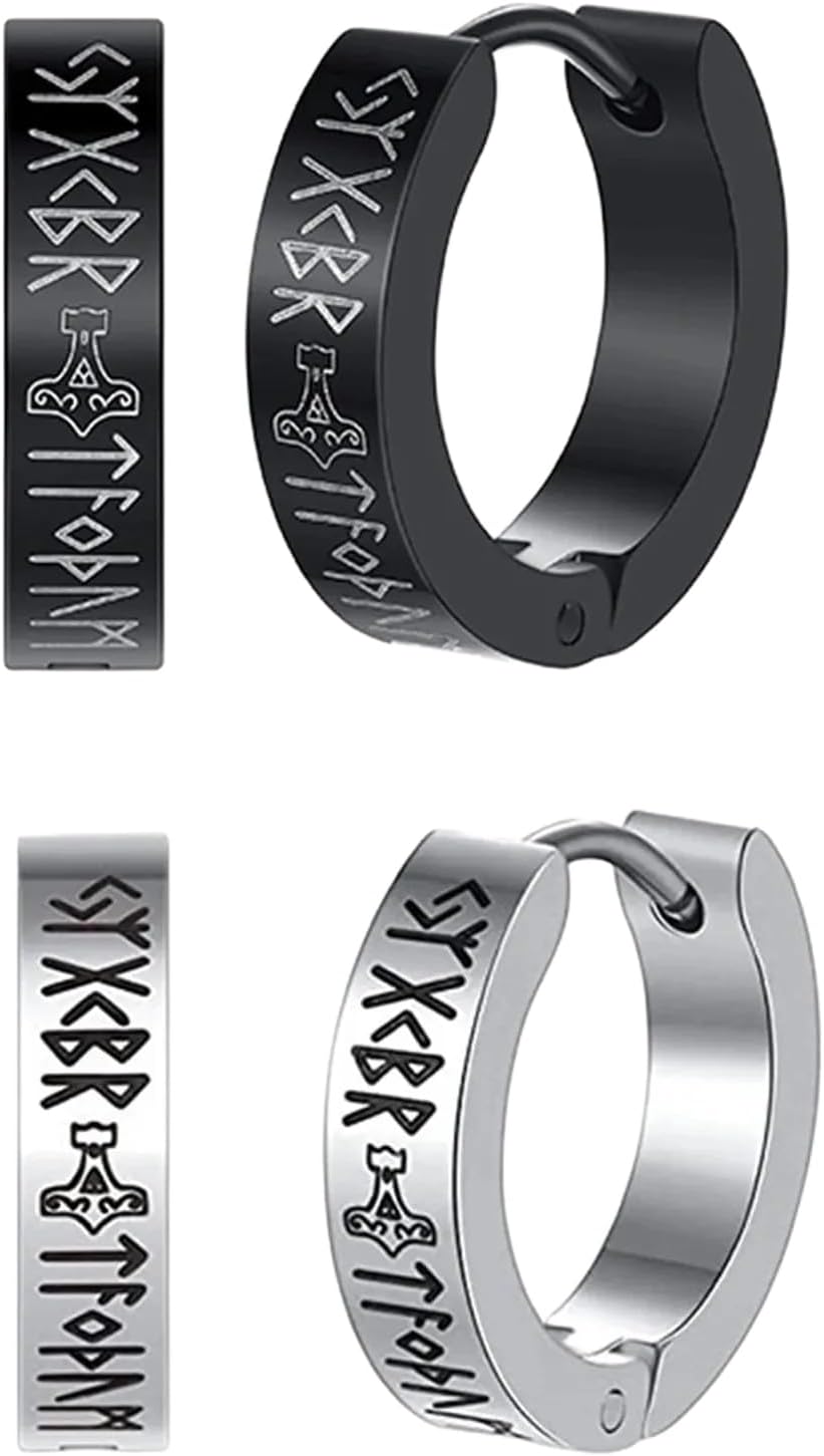 Viking earrings men Norse Viking Runes Ear Stud Earrings Stainless Steel Men Women Hoop-N34