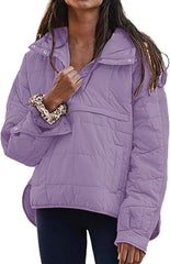 Kubbon Women's Quilted Pullover Puffer Jacket Oversized Long Sleeve Hooded Coats Winter Warm Lightweight Outwear with Pocket