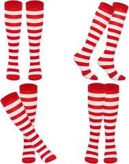 4 Pairs Rainbow Striped Knee Calf Socks Colorful Striped Long Tube Stockings Knee Calf High Socks for Women Girls