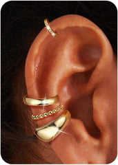 𝟒𝐏𝐚𝐢𝐫𝐬 14K Gold Plated Ear Cuff Earrings for Women 𝐍𝐨𝐧 𝐏𝐢𝐞𝐫𝐜𝐢𝐧𝐠 - Hypoallergenic Ear Cuffs 14K Silver/Gold Plated Non Tarnish Clip on Cartilage Earrings Fake Earring Set Trendy Jewelry