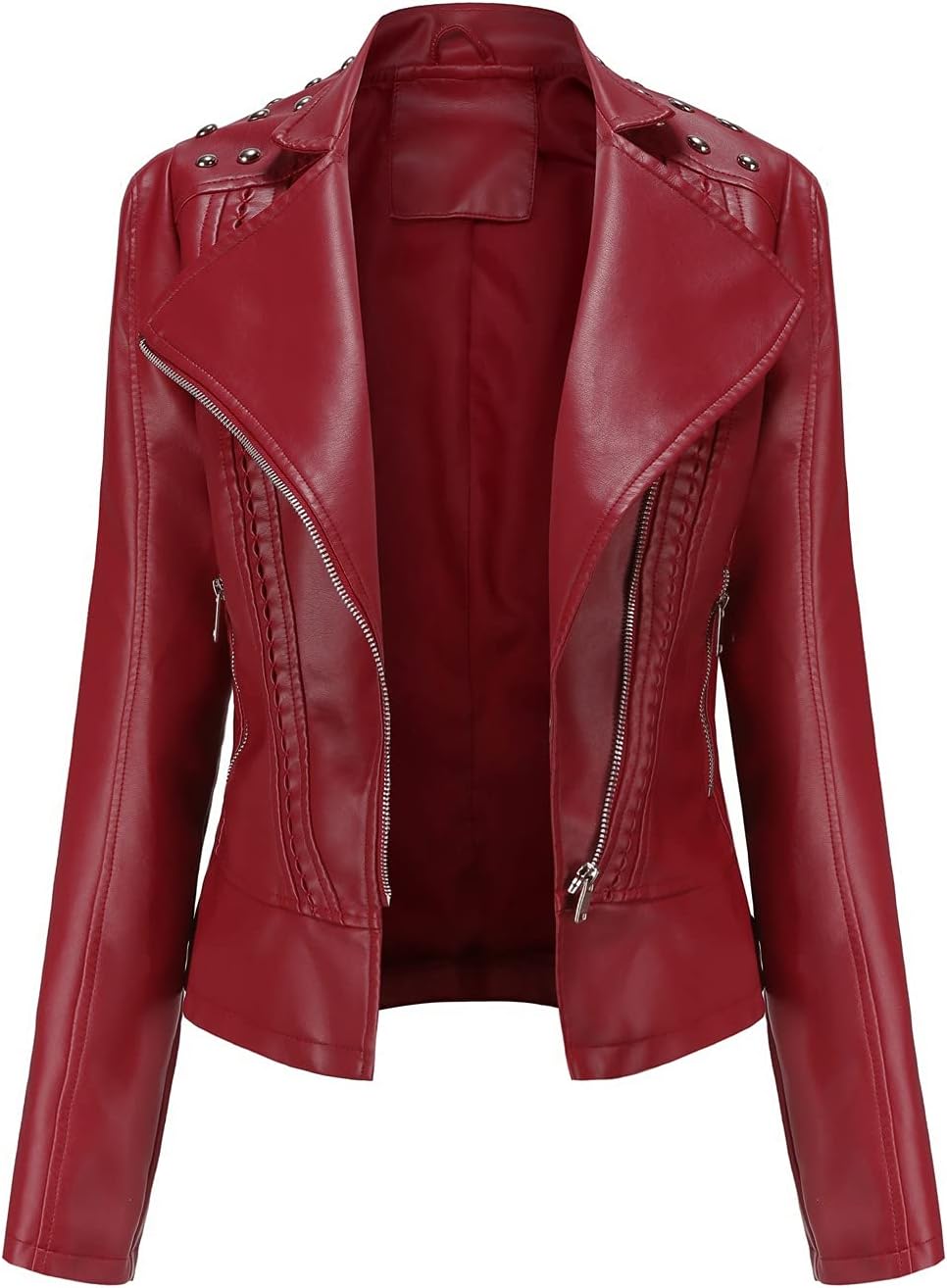 Women's spring and autumn season rivets faux leather biker jacket, short punk style, a variety of colors