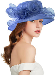 Organza Derby Hats for Women Wide Brim Fascinator Hat Rose Flower Wedding Tea Party Hat