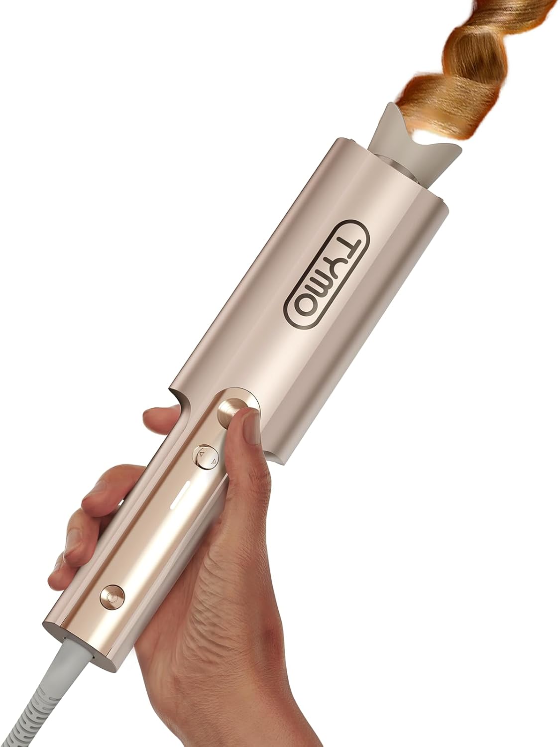 Upgraded Automatic Rotating Curling Iron - TYMO CurlPro Plus Long Barrel Curling Wand for Long Hair, Ceramic Hair Curler for Women, Anti-Scald, Tangle-Free, 600M Ionic, Dual Voltage, Gold, 1 Inch