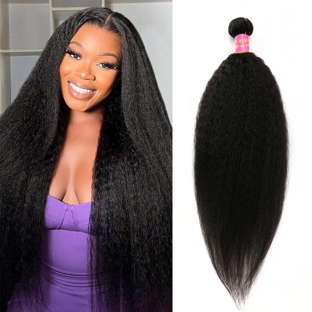 Kinky Straight Bundles Yaki Straight Bundles Human Hair 16 18 20 inch 12A 100% Unprocessed Virgin Full and Thick 3 Bundles, Silky Soft, No Shedding, No Smell, No Tangle