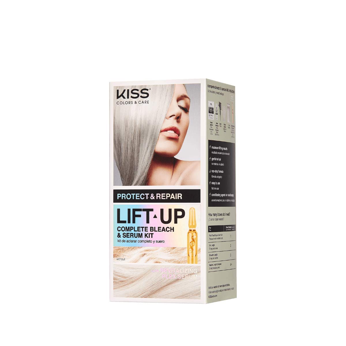 KISS Lift Up Complete Hair Bleach & Icy Silver Toner Kit, Gentle Conditioning Formula that Reduces Brassiness, Complete 6-Pc DIY Bleach Kit, ICE