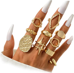 Golden Chunky Rings for Women Non Tarnish 14k Stackable Dome Statement Rings Sets Vintage Dainty Knuckle Open Midi Finger Rings Jewelry Pack for Gifts