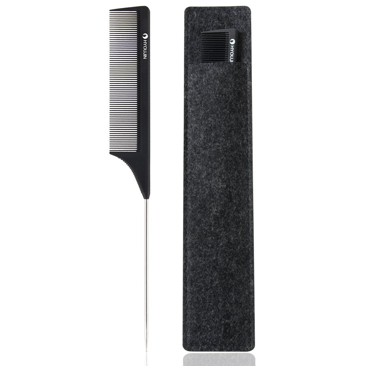 HYOUJIN Carbon Hair Rat Tail Combs - Parting & Detangling Combs for Women with Fine Teeth, Ideal for Curly Hair - Black