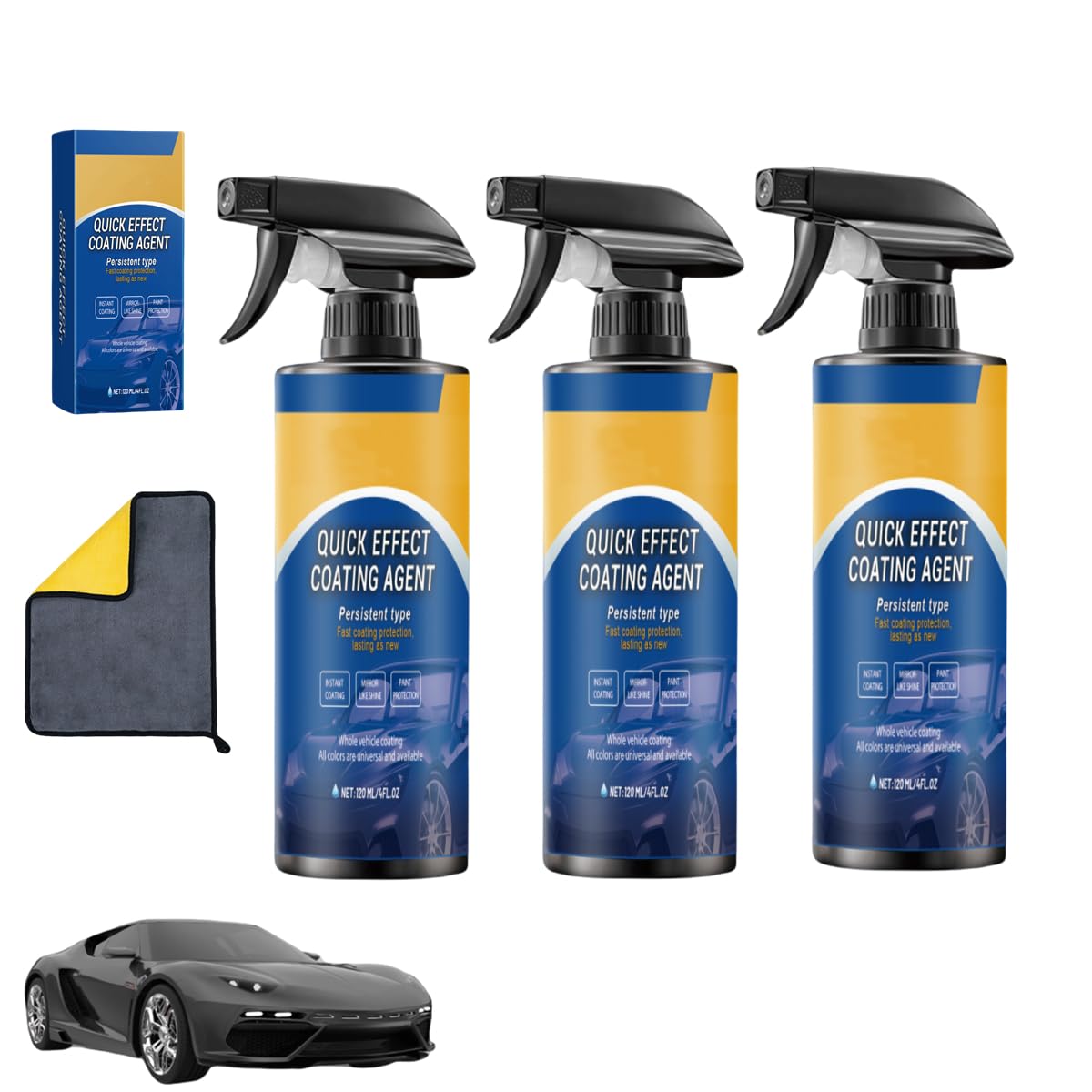 3-in-1 Quick Car Coating Spray,Water Repellent Polish & Protectant for Vehicle Paint,Glass,Wheels - Fast-Acting Hydrophobic Sealant Spray (5PCS)