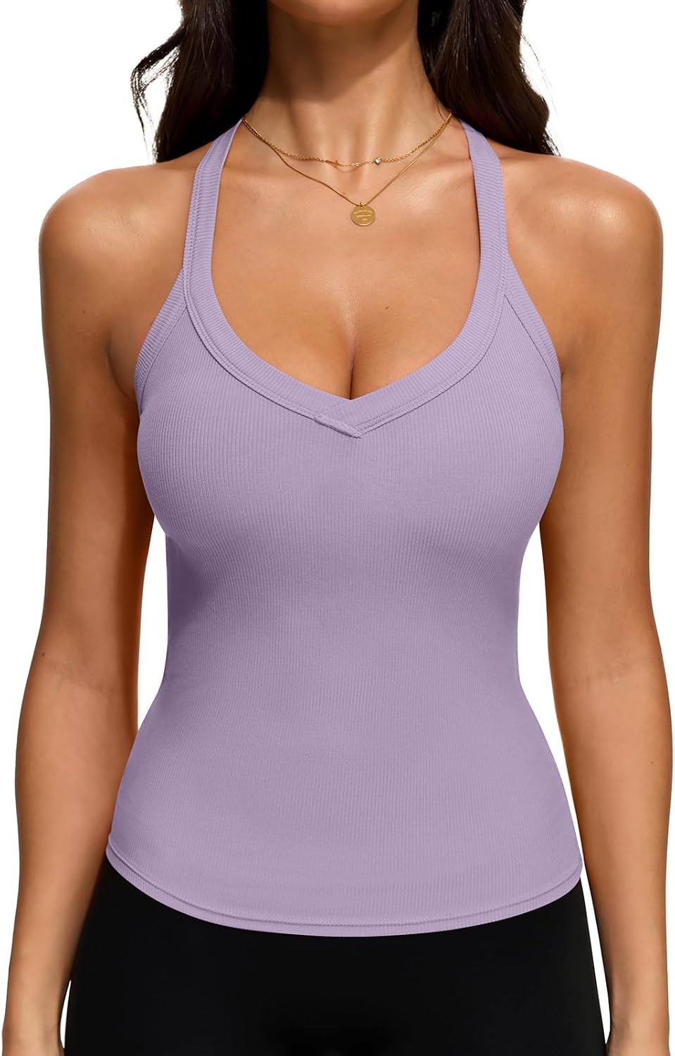 REORIA Womens Workout Tank Tops V Neck Racerback Going Out Crop 2025 Trendy Top Summer Sleeveless Ribbed Camisole