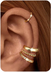 𝟒𝐏𝐚𝐢𝐫𝐬 14K Gold Plated Ear Cuff Earrings for Women 𝐍𝐨𝐧 𝐏𝐢𝐞𝐫𝐜𝐢𝐧𝐠 - Hypoallergenic Ear Cuffs 14K Silver/Gold Plated Non Tarnish Clip on Cartilage Earrings Fake Earring Set Trendy Jewelry