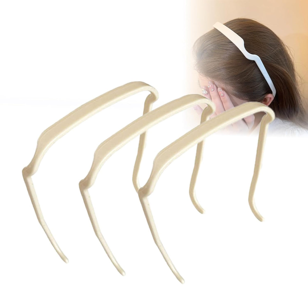 Sunglasses Shape Invisible Hair Hoops-Square Hairband ，Curly Thick Headband ，Square Invisible Hairband for Women & Men (Mixed color(3*pc), large)