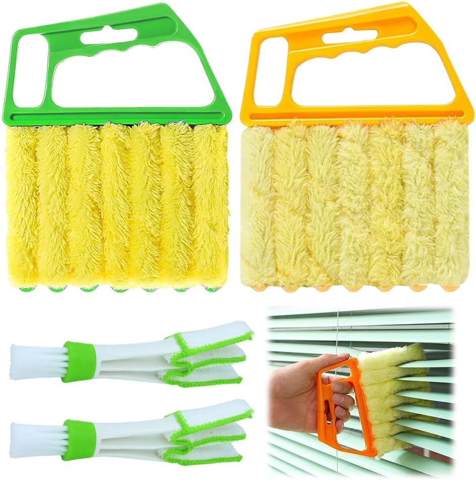 2/4 Pcs Blind Cleaner Duster Tool, Detachable Window Blind Cleaner Duster Tool, Washable 7 Fingers Dusting Cleaner Brush for Blinds Dust Dirt Cleaning (Blue+ Orange, Blue Set + Orange Set)