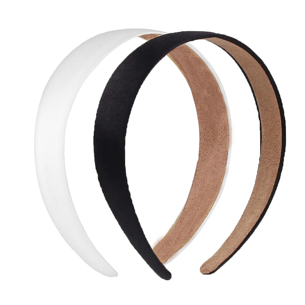 2 Pack Satin Headbands 1.3 Inch Wide Headband Girls Black Headband Women Non Slip Fashion Head Band Hair Bands Diy Hair Accessories Women Girls (Black&White)
