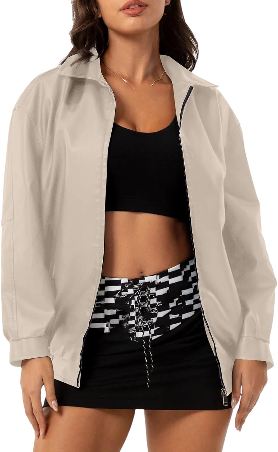 Women's Lapel Long Sleeved Faux Leather Jacket Vintage Solid Long Sleeve PU Cardigan Coat