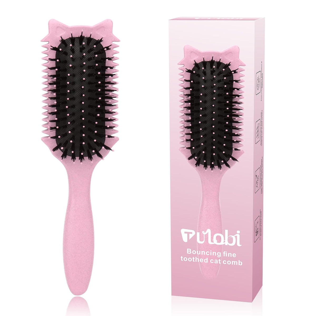Curl Defining Brush, Curly Hair Brush Defining for Curls Waves & Coils, Volume Styling Women'S Curls, Reduce Pulling Frizz, Funny Cat Ear Designs - Pink