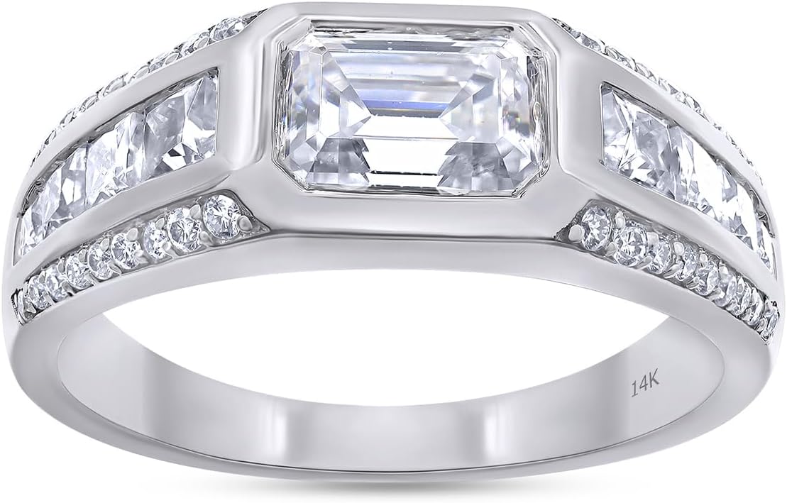 2 Carat Emerald, Princess & Round Cut Lab Created Moissanite Men's Anniversary Wedding Band Ring In 10K Or 14K Solid Gold (VVS1 Clarity, 2.00 Cttw)