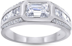 2 Carat Emerald, Princess & Round Cut Lab Created Moissanite Men's Anniversary Wedding Band Ring In 10K Or 14K Solid Gold (VVS1 Clarity, 2.00 Cttw)
