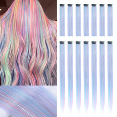 22 inch Light Blue Tinsel Hair Extensions 14 PCS - Clip-in Glitter Synthetic Hair for Costume Parties, Girls (14 PCS Light Blue)