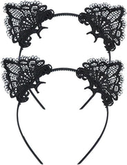 DRESHOW Rhinestone Cat Ears Headbands Kitty Crystal Hair Band for Girls and Women Pack of 2 Silver Gold Rhinestone One Size