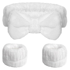 WSYUB Makeup Headbands, 1pcs Black Spa Headband Fluffy Bow Tie Headband Microfiber Face Headband, and 2Pcs Wrist Spa Wash Band Absorbent Wristbands, for Washing Face Skin Care