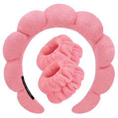 Spa Headbands for Washing Face Wristband Set Sponge Makeup Skincare Headband Wrist Towels Bubble Soft Terry Towel Cloth Hairband for Women Puffy Headwear Non Slip Thick Thin Hair Headwear (Brown)