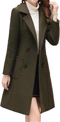 Maiyifu-GJ Women's Winter Long Wool Blend Trench Coat Notched Lapel Double Breasted Pea Coats Business Casual Jacket Overcoat