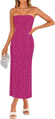 ZESICA Women's 2025 Summer Boho Floral Strapless Bodycon Dress Off Shoulder Tube Beach Party Long Midi Dresses