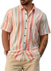 Hardaddy Men's Striped Shirts Casual Short Sleeve Button Down Summer Hawaiian Shirts