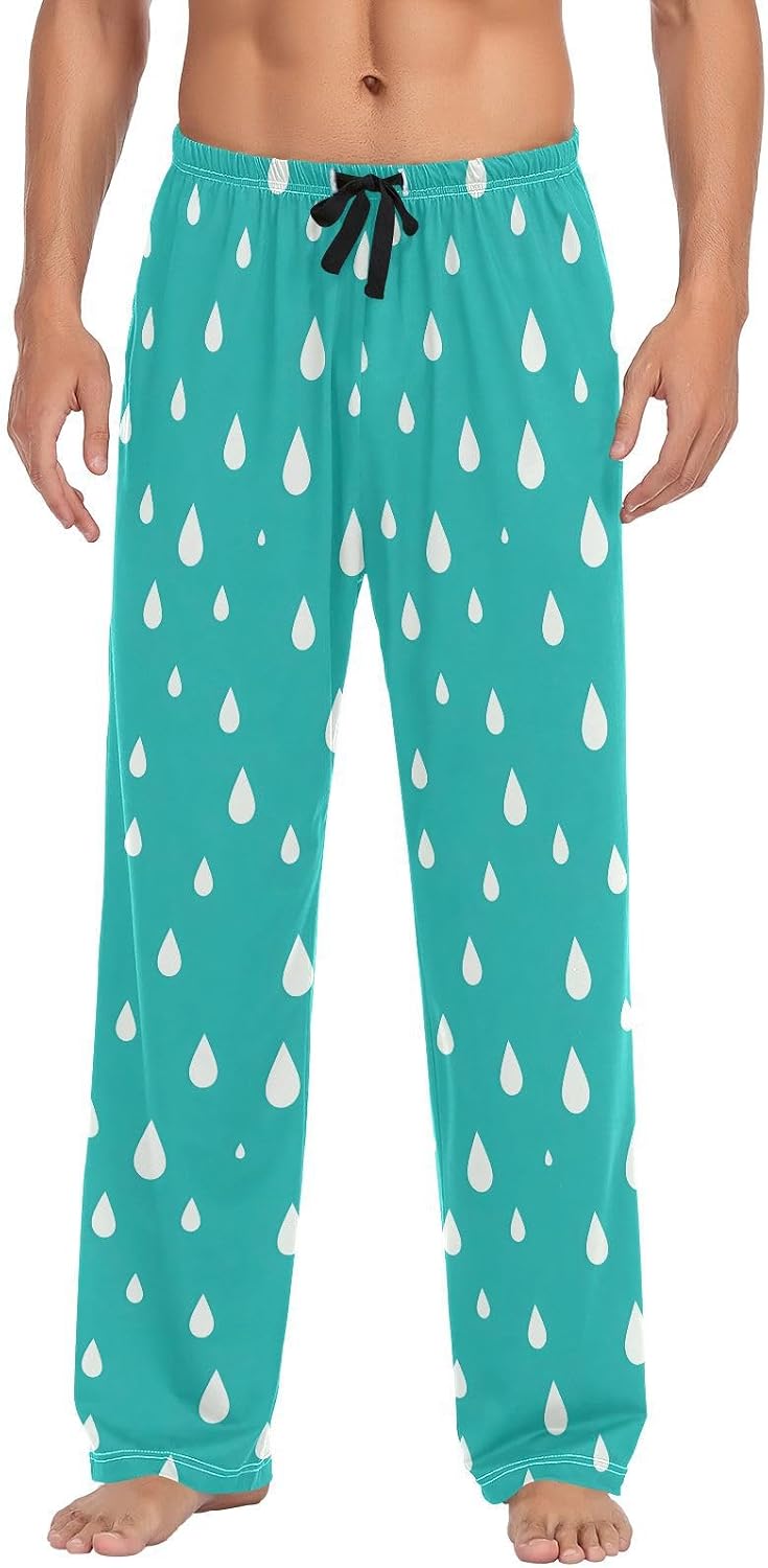 Men’s Raindrops Pattern Pajama Pants with Pockets, Comfortable Lounge Sleep Bottoms#265
