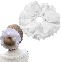 Large White Lace Scrunchies, Elastic Hair Ties Ropes, Ponytail Holder Hair Accessories for Ladies Girls, Thick Bulk Scrunchies
