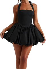 Women Bubble Mini Dress Cute Tie up Backless Sleeveless Party Short Graduation Dress Summer Dress