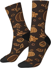 Pumpkin Floral Socks for Men Women Fall Maple Leaf Casual Athletic Crew Socks Warm Cozy Gifts