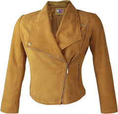 D DOLLY LAMB Women's Sued Leather Jacket - Cross Zipper Round Neck Lambskin Leather Jacket For Girl, Stylish Jackets