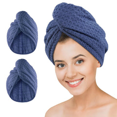 Microfiber Hair Drying Towel - 2Packs Waffle Long Hair Head Turban Wraps Terry Cloth Fast Absorbent Dry Anti Frizz Twist Plopping Curly Shower Turban for Women Wet Hair (Green)