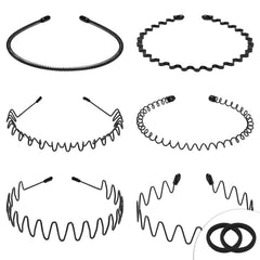 WantGor Metal Headbands, 2 Pack Fashion Unisex Black Hairband Spring Wave Non Slip Sports Headwear Hair Hoop Hair Accessories (2 Pack)
