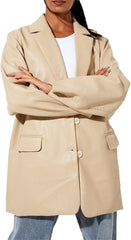 Women Faux Leather Blazer Jacket Oversized Long Sleeve PU Coat Blazer Motorcycle Shacket Outerwear