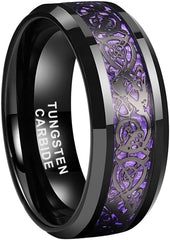 6mm 8mm Silver/Black Tungsten Rings for Men Women Black/Red/Green/Purple Carbon Fiber Celtic Dragon Inlay Fashion Jewelry Engagement Wedding Bands Beveled Edges Comfort Fit