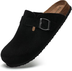 Torotto Womens Clogs Cork Footbed Suede Slippers Arch Support Potato Shoes with Adjustable Buckle