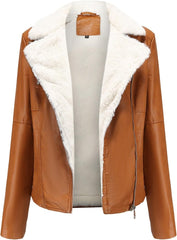 Leather Jackets For Women Faux Lapel Jacket Thick Zip Up Winter Cropped Jackets Fashion Casual Jackets
