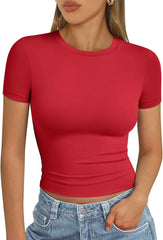 AUTOMET Womens Short Sleeve T Shirts Basic Summer 2025 Workout Tops Crew Neck Gym Crop Tops Trendy Y2K Clothes