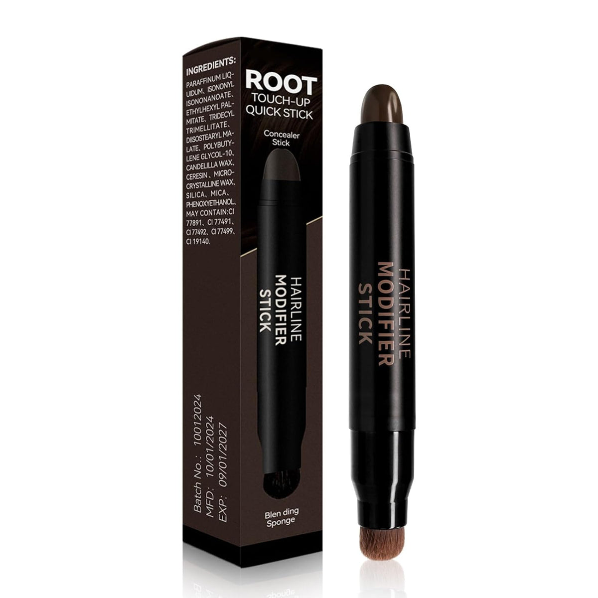 Dual Head Hairline Modifier Filler Stick, Hair Color Dye Pen with Brush, Long Lasting & Waterproof Temporary Hair Stick for Cover Thinning and Gray Hair, Hairline Conceale for Women & Men, Dark Brown