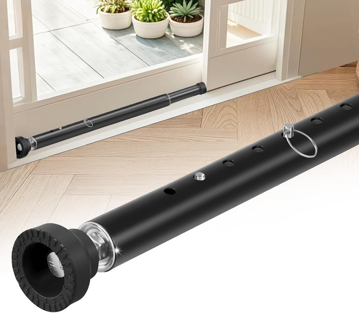 Sliding Door Security Bar, 17-55 inch Adjustable Patio Door Security bar with Rubber Tips, Heavy Duty Window Security Bars for Home Security, 2 Pack, Black