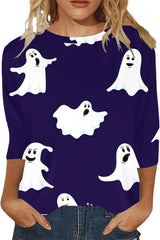 Halloween Shirts for Women 2025 Funny Pumpkin Ghost Tees 3/4 Sleeve Skull Graphic Tshirt Spooky Season Tops
