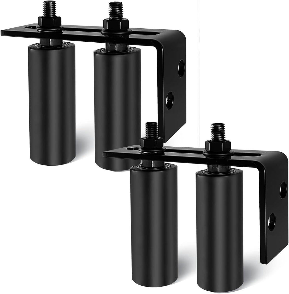 2 Pack 4" Universal Gate Roller Guide,Nylon Slide Gate Guide Rollers with Black L Bracket, Gate Hardware Roller Kit for Sliding/Rolling Gates/Barn Door Guide -2 Kit（Black）