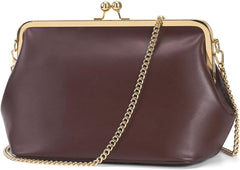 Women's Kiss Lock Crossbody Bag PU Medium Handbags Kiss Clasp Crossbody Shoulder Bags Tote Purse Messenger Handbag