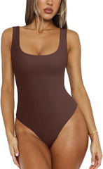 REORIA Bodysuit for Women Scoop Neck Sleeveless Tank Top Bodysuits 2025 Sexy Thong Bodysuit Basic Leotards for Women