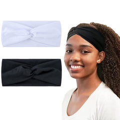 Hjiaruiky 2Pcs Turban Headbands for Women Boho Stretchy Fashion Headbands Fabric Twist Knotted Cloth Cute Thick Headband Head Wraps for Womens Girls Black Leopard
